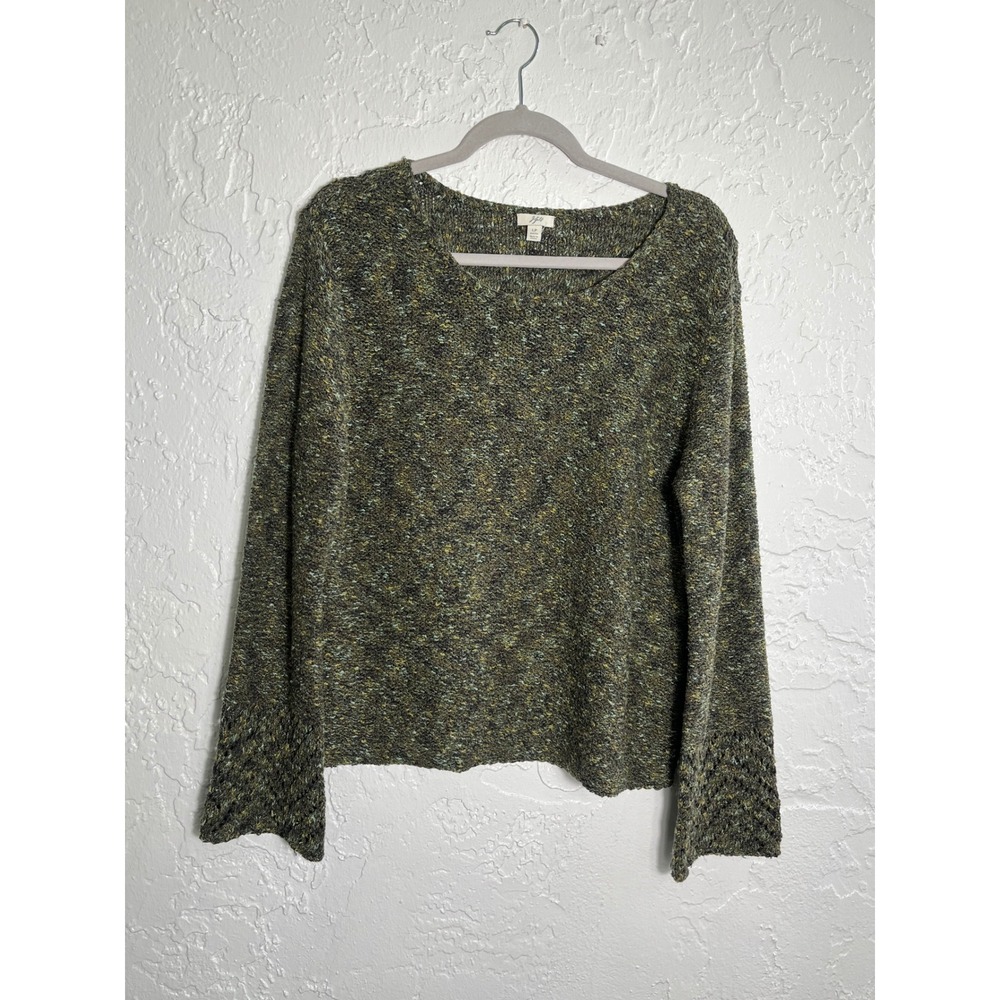 J.Jill Petite Large Green Marled Bouclé Knit Bell Sleeve Sweater‎